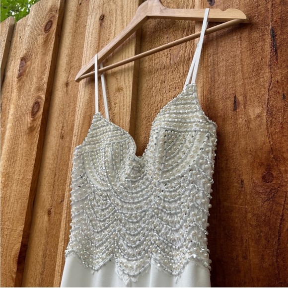 White Pearl Sequin Bustier Mermaid Sleeveless Jumpsuit 🌿 - Picture 4 of 12